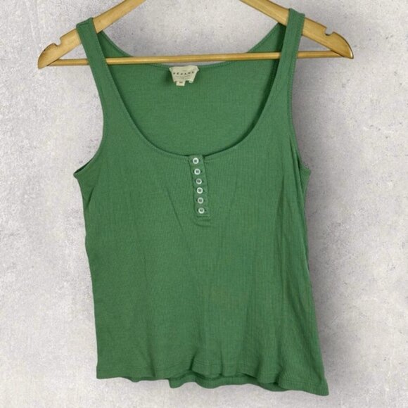 Sezane Green Kira Ribbed Tank Top Organic Cotton Lyocell Size XS Minimal French - Picture 7 of 10